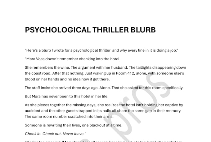 write book blurb, book description, synopsis, author bio, and back cover